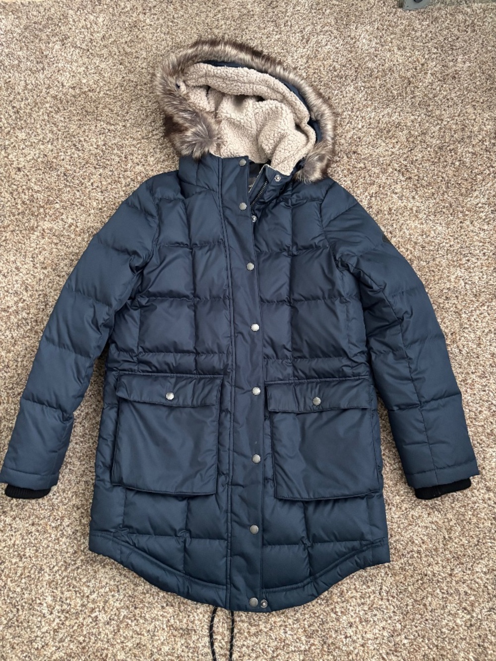 Eddie Bauer Women’s Small Down Jacket Navy Blue EUC